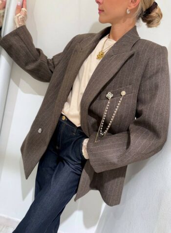 Shop Online Blazer moro gessato doppiopetto con applicazione Vicolo