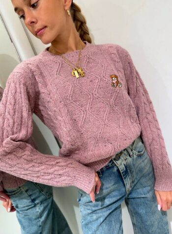 Shop Online Maglione rosa losanghe ricamo orsetto kontatto
