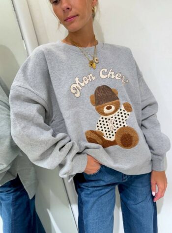 Shop Online Felpa over grigia con patch orsetto Kontatto