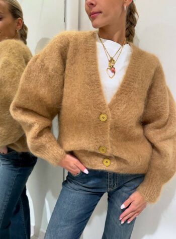 Shop Online Cardigan ampio senape in mohair Souvenir
