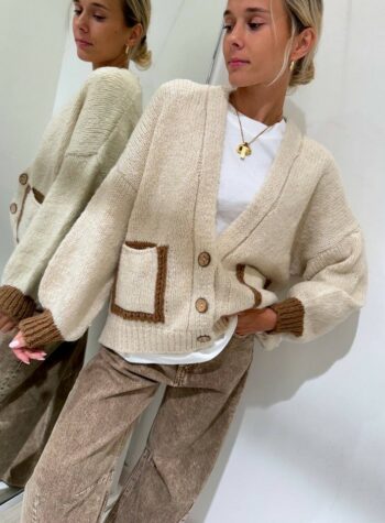 Shop Online Cardigan in maglia bicolore beige e nocciola HaveOne