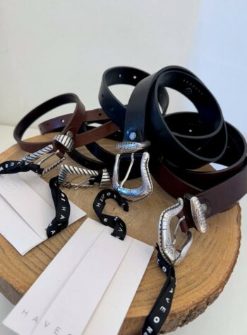 Shop Online Cintura nera in vera pelle fibbia squadrata HaveOne