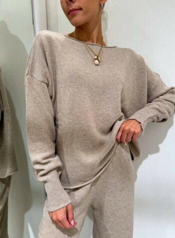 Shop Online Maglia rasata oversize scollo barca beige Souvenir