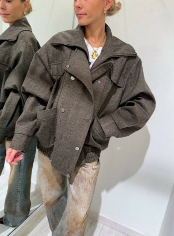 Shop Online Bomber doppiopetto in panno spigato tortora Vicolo