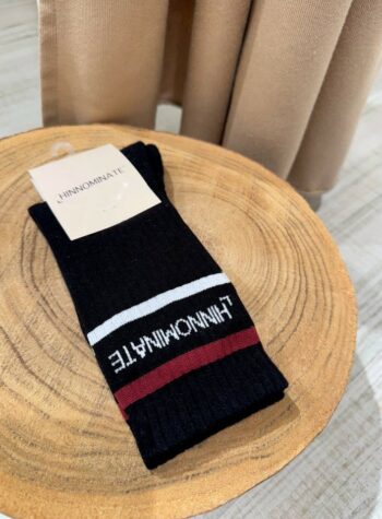 Shop Online Calzini neri a costine con logo e bande Hinnominate