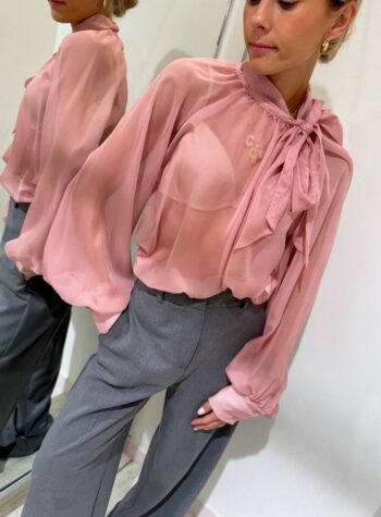 Shop Online Camicia rosa semitrasparente con fiocco Kontatto