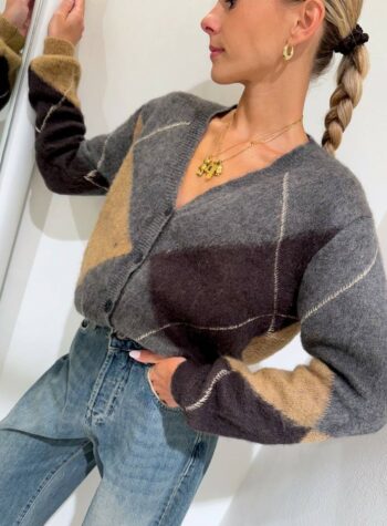 Shop Online Cardigan ampio a quadri antracite Souvenir