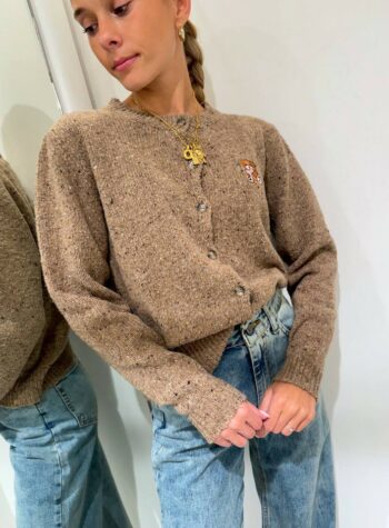 Shop Online Cardigan tortora mèlange ricamo orsetto Kontatto