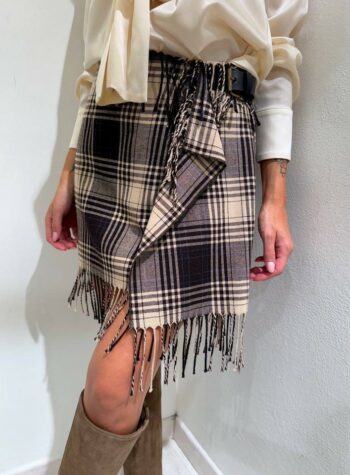 Shop Online Minigonna check beige con frange e cintura Souvenir