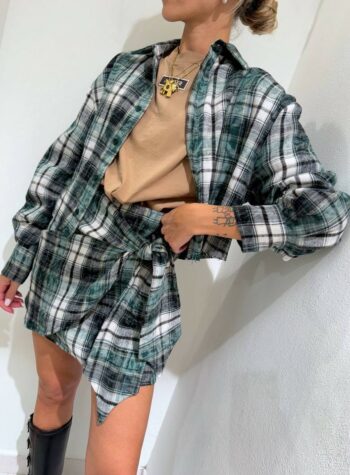Shop Online Minigonna portafoglio check verde e bianca Vicolo