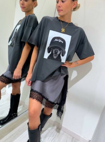Shop Online T-shirt oversize antracite con bassotto Vicolo