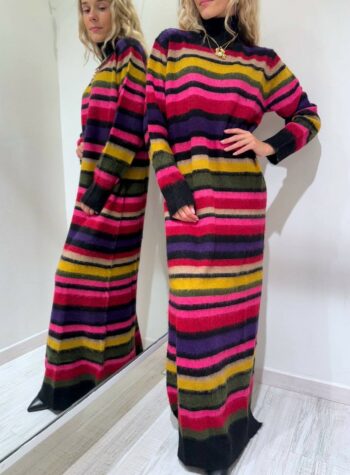 Shop Online Vestito lungo rigato rosa e viola in mohair The Loom Archive