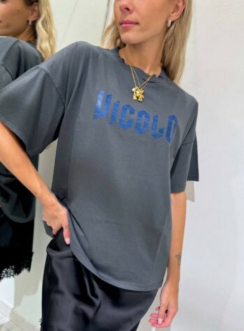 Shop Online T-shirt oversize grigia logo graffiato Vicolo