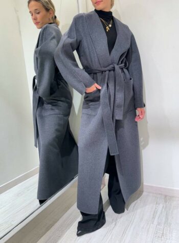 Shop Online Cappotto hand made lungo antracite con cintura Vicolo