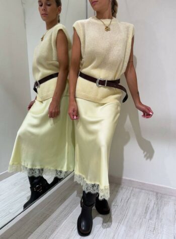 Shop Online Gonna satin midi pulcino con pizzo Vicolo