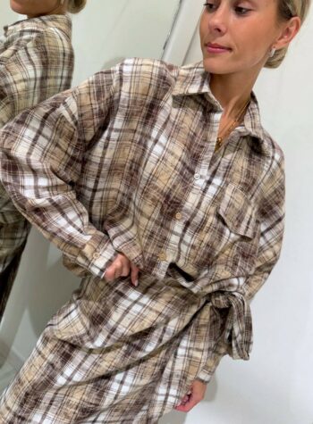 Shop Online Camicia oversize check nocciola e moro Vicolo