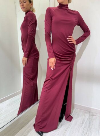 Shop Online Vestito Silvy bordeaux lungo con arricciatura Mar de Margaritas