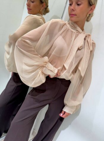 Shop Online Camicia avorio semitrasparente con fiocco kontatto