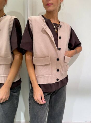 Shop Online Gilet in maglia rosa cipria con tasche Vicolo