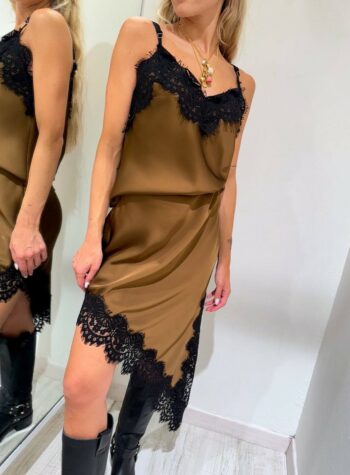 Shop Online Top satin cioccolato con pizzo HaveOne