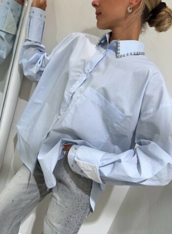 Shop Online Camicia azzurra strass colletto Vicolo