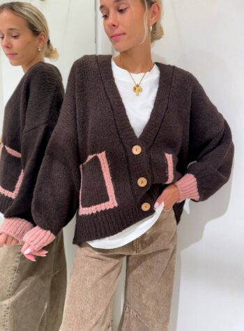 Shop Online Cardigan in maglia bicolore moro e rosa HaveOne