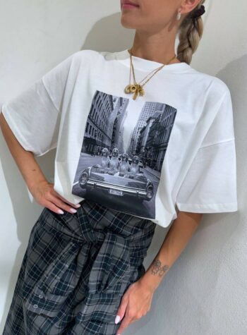 Shop Online T-shirt oversize bianca stampa città Vicolo