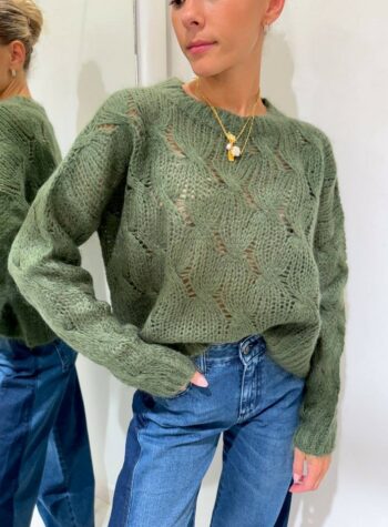 Shop Online Maglione girocollo con trecce oliva Kontatto
