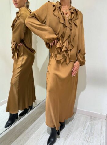 Shop Online Camicia scollo v daino con rouches HaveOne