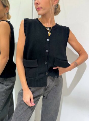 Shop Online Gilet in maglia nero con tasche Vicolo