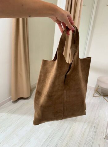 Shop Online Borsa shopper morbida in camoscio tortora
