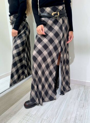Shop Online Gonna lunga a quadri grigia con cintura HaveOne