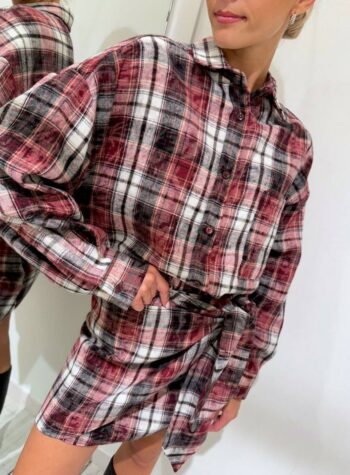 Shop Online Camicia oversize check rossa e bianca Vicolo