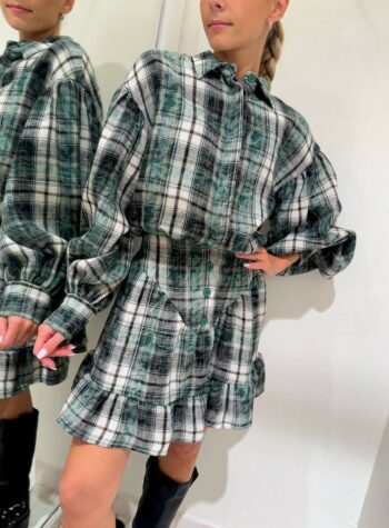 Shop Online Vestito corto check verde volant Vicolo