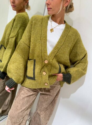 Shop Online Cardigan in maglia bicolore olio e verde HaveOne