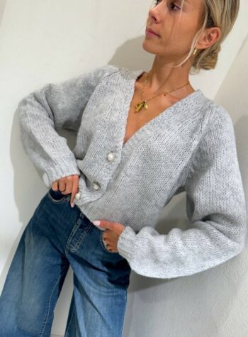 Shop Online Cardigan grigio perla bottoni gioiello HaveOne