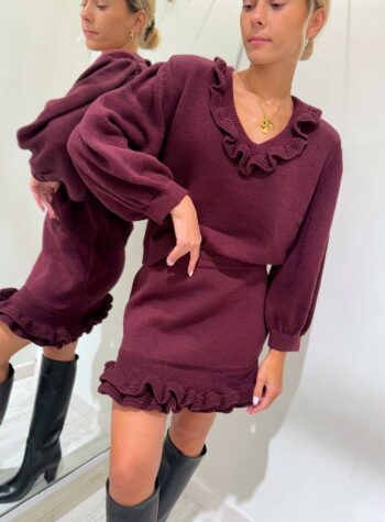 Shop Online Minigonna in maglia vino con rouches HaveOne