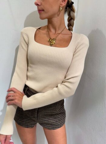 Shop Online Maglia beige scollo quadrato a coste Kontatto