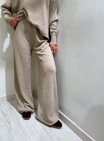 Shop Online Pantalone palazzo in maglia rasato beige Souvenir