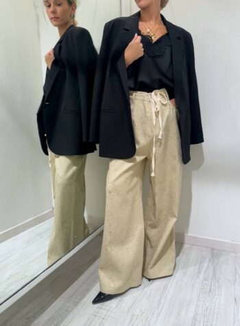 Shop Online Jeans palazzo beige con paillettes Vicolo