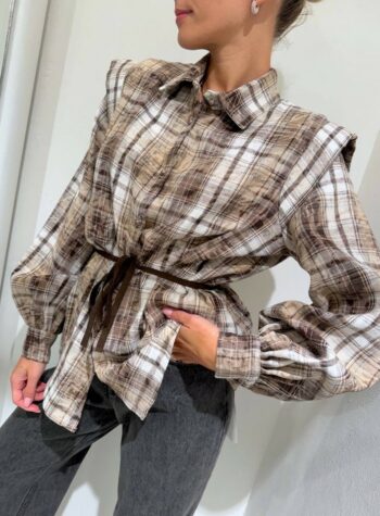 Shop Online Camicia a quadri beige con cintura HaveOne