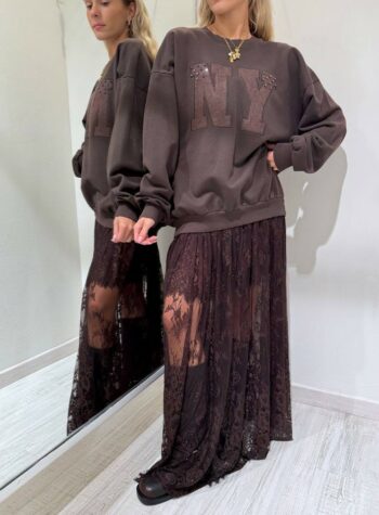 Shop Online Felpa oversize moro NY e strass Vicolo