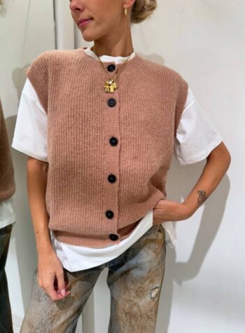 Shop Online Gilet in misto lana cammello con bottoni Vicolo