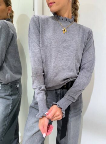 Shop Online Maglia grigia con collo rouches HaveOne
