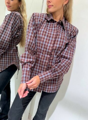 Shop Online Camicia check moro e blu con spalline e nastro Vicolo