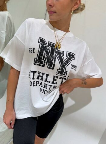 Shop Online T-shirt oversize bianca stampa NYC nera Vicolo
