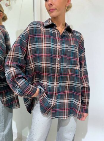 Shop Online Camicia antracite a quadri multicolore con tasca Vicolo