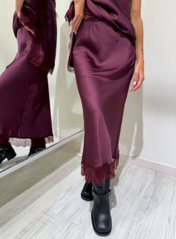 Shop Online Gonna satin midi vino con pizzo Vicolo