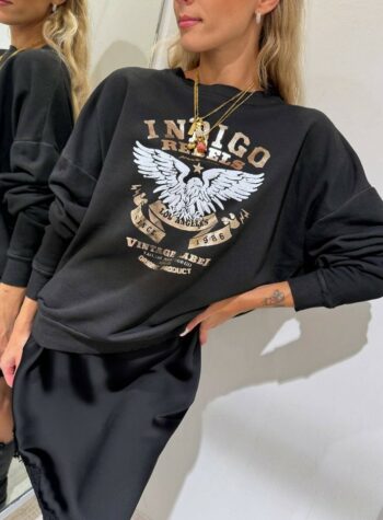 Shop Online Felpa girocollo nera stampa oro HaveOne