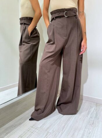 Shop Online Pantalone palazzo fango mèlange con cintura Vicolo